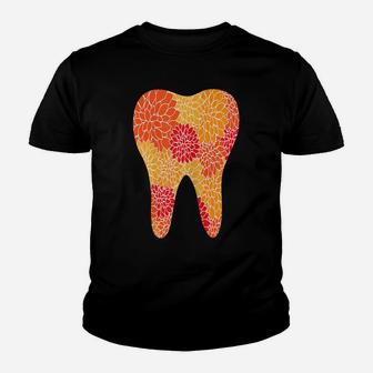 Womens Dentist Molar Tooth Flower Graphic Cute Dental Hygienist Youth T-shirt | Crazezy