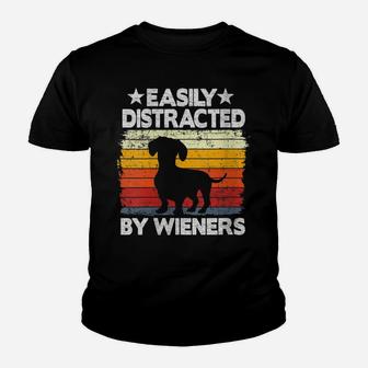 Womens Easily Distracted By Wieners Doxie Dog Vintage Dachshund Youth T-shirt | Crazezy DE