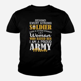 Womens Every Strong Soldier Military Parents Proud Army Mom Youth T-shirt | Crazezy