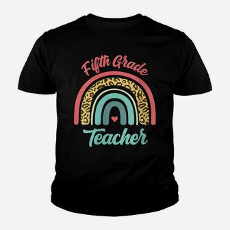Womens Fifth Grade Teacher Funny Teaching 5Th Leopard Rainbow Fun Youth T-shirt | Crazezy