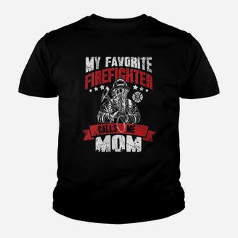 Womens Fireman Proud Mom Gift My Favorite Firefighter Calls Me Mom Youth T-shirt | Crazezy