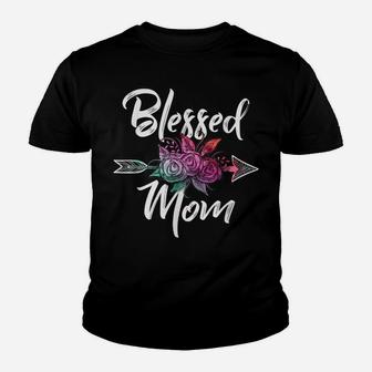 Womens Flower Blessed Mom Matching Happy Mother's Day Youth T-shirt | Crazezy