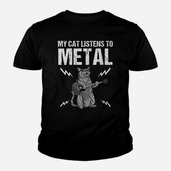 Womens Funny My Cat Listens To Metal Gift For Music Kitten Lovers Youth T-shirt | Crazezy