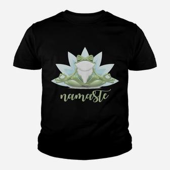 Womens Funny Namaste Yoga Poses Frog Buddha Flower Symbol Youth T-shirt | Crazezy
