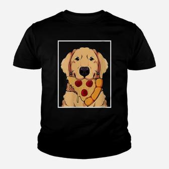 Womens Golden Retriever Dog Eating Pizza Labrador Mom Dad Fast Food Youth T-shirt | Crazezy
