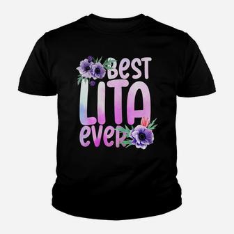 Womens Grandma Mothers Day Best Lita Ever Flower Design Youth T-shirt | Crazezy UK