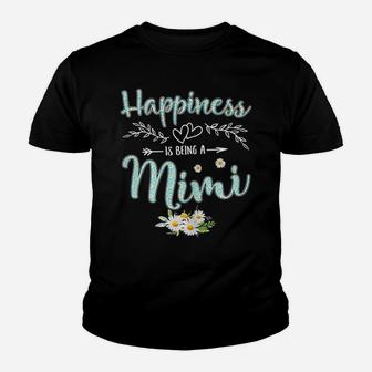Womens Happiness Is Being A Mimi Women Daisy Flower Decor Grandma Youth T-shirt | Crazezy