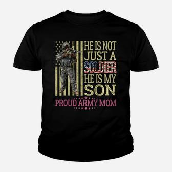 Womens He Is Not Just A Soldier He Is My Son - Proud Army Mom Gift Raglan Baseball Tee Youth T-shirt | Crazezy