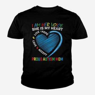Womens I Am Her Voice Proud Autism Mom Live Love Accept Awareness Youth T-shirt | Crazezy CA