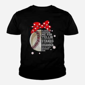 Womens Just Proud Gramma And My Son Biggest Fan Baseball Mom Youth T-shirt | Crazezy AU