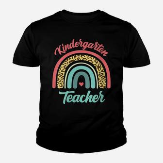 Womens Kindergarten Teacher Funny Teaching Kinder Leopard Rainbow Youth T-shirt | Crazezy