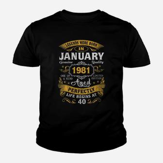 Womens Legends Born In January 1981 40Th Birthday Gift 40 Yrs Old Youth T-shirt | Crazezy UK