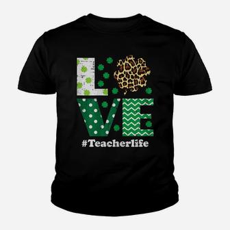 Womens Love Leopard Shamrock Teacher Life St Patrick Day Women Gift Youth T-shirt | Crazezy