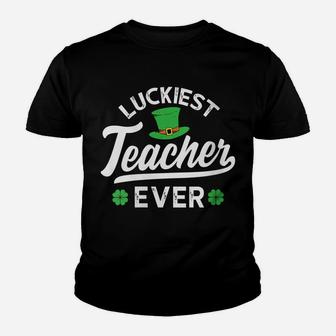 Womens Luckiest Teacher Ever St Patricks Day Pun Gift Youth T-shirt | Crazezy