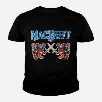 Womens Macduff Scottish Clan Lion Family Name Tartan Kilt Youth T-shirt | Crazezy