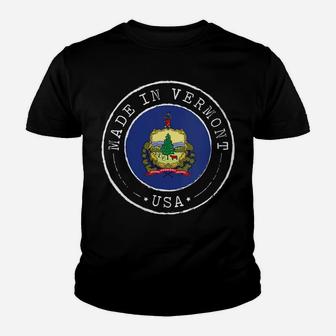 Womens Made In Vermont Vintage State Flag Home Vt Gift Youth T-shirt | Crazezy UK