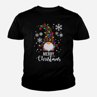Womens Merry Christmas Gnomes Buffalo Plaid Snowflakes Santa Lights Youth T-shirt | Crazezy