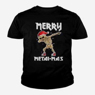 Womens Merry Metal Mas Dabbing Santa Skeleton Youth T-shirt - Monsterry