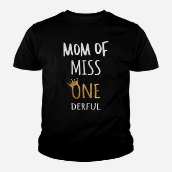 Womens Mom Of Miss Onederful Wonderful-1St Birthday Girl Outfit Youth T-shirt | Crazezy