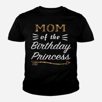 Womens Mom Of The Birthday Princess Matching Family Gold Design Youth T-shirt | Crazezy