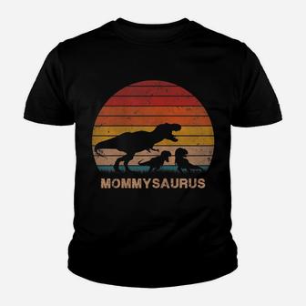 Womens Mommy Dinosaur Mommysaurus 2 Two Kids Son Daughter Mom Gift Youth T-shirt | Crazezy
