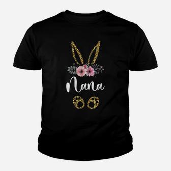 Womens Mother's Day Easter Flower Nana Leopard Bunny Youth T-shirt | Crazezy