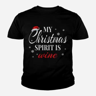 Womens My Christmas Spirit Is Wine Lover Funny Santa Hat Men Women Youth T-shirt | Crazezy