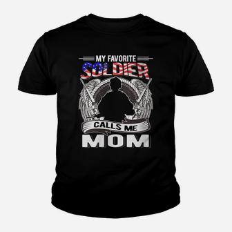 Womens My Favorite Soldier Calls Me Mom Proud Army Mom Mother Gifts Youth T-shirt | Crazezy UK
