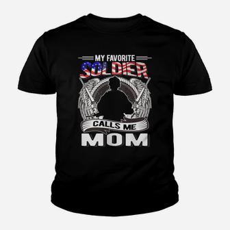 Womens My Favorite Soldier Calls Me Mom Proud Army Mom Mother Gifts Youth T-shirt | Crazezy UK