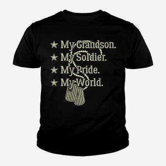 Womens My Grandson My Soldier Hero Military Proud Army Grandparent Youth T-shirt | Crazezy