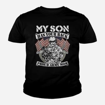 Womens My Son Has Your Back Proud Army Mom - Military Mother Gift Raglan Baseball Tee Youth T-shirt | Crazezy