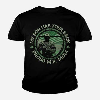 Womens My Son Has Your Back Proud Military Police Mom Thin Mp Line Youth T-shirt | Crazezy CA