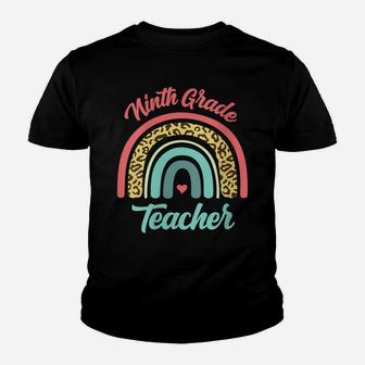 Womens Ninth Grade Teacher Funny Teaching 9Th Leopard Rainbow Fun Youth T-shirt | Crazezy