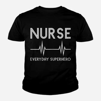 Womens Nurse Everyday Superhero Medical Heartbeat Gift Youth T-shirt | Crazezy