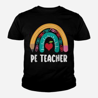 Womens Pe Teacher Funny Boho Rainbow For Physical Education Teacher Raglan Baseball Tee Youth T-shirt | Crazezy DE