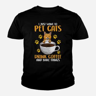Womens Pet Cats - Coffee Drinker Cat Lover Baking Gifts Youth T-shirt | Crazezy