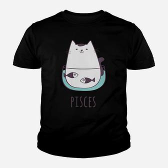 Womens Pisces Star Sign Feline Design Cute, Funny Kitty Zodiac Cat Youth T-shirt | Crazezy CA