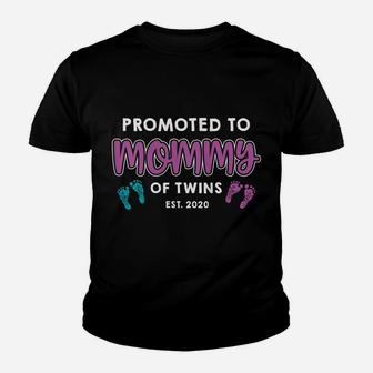 Womens Promoted To Mommy Of Twin Boy & Girl Proud New Mom Baby Youth T-shirt | Crazezy UK