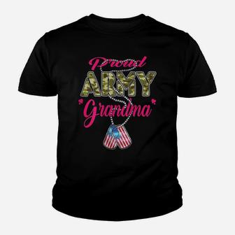 Womens Proud Army Grandma Camo Us Flag Dog Tag Military Family Gift Youth T-shirt | Crazezy AU