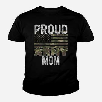Womens Proud, Army Mom Military Soldier Camo Us Flag Camouflage Mom Youth T-shirt | Crazezy