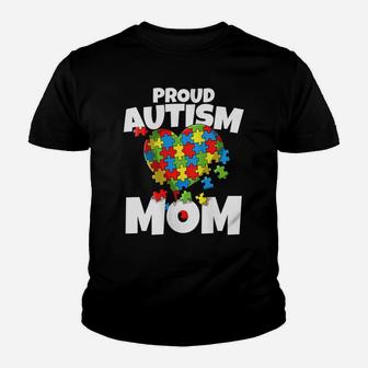 Womens Proud Autism Mom Autism Awareness Heart Youth T-shirt | Crazezy