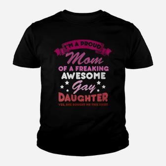 Womens Proud Mom Gay Daughter Lesbian Flag Lgbtq Funny Lgbt Gift Youth T-shirt | Crazezy