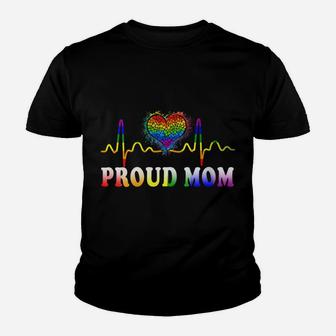 Womens Proud Mom Gay Heartbeat Pride Shirt Lgbt Gay Pride Month Youth T-shirt | Crazezy UK