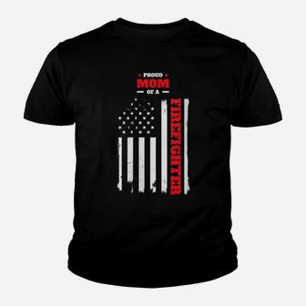 Womens Proud Mom Of A Firefighter Distressed American Flag Design Youth T-shirt | Crazezy