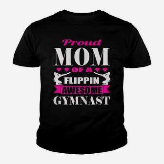 Womens Proud Mom Of A Flippin Awesome Gymnast Gymnastics Mom Youth T-shirt | Crazezy