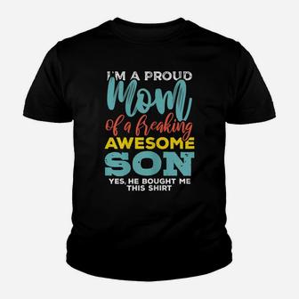 Womens Proud Mom Of Awesome Son Funny Womens Gift Tshirt Youth T-shirt | Crazezy DE