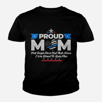 Womens Proud Mom Thin Blue Line Flag Law Enforcement Vintage Youth T-shirt | Crazezy