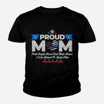 Womens Proud Mom Thin Blue Line Flag Law Enforcement Vintage Youth T-shirt | Crazezy DE