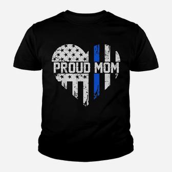 Womens Proud Mom Thin Blue Line Police Support Cop Mom Youth T-shirt | Crazezy AU