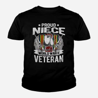 Womens Proud Niece Of A World War 2 Veteran - Ww2 Military Family Raglan Baseball Tee Youth T-shirt | Crazezy
